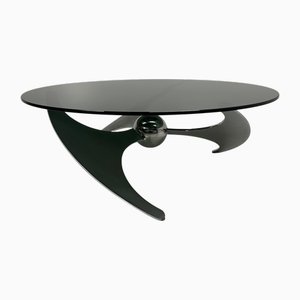 Italienischer Elica Tisch aus Stahl & Rauchglas, L. Campanini zugeschrieben, 1970er