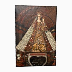 Spanish Colonial Painting, Virgin Mary with Jesus, Cusco School, 18th Century, Oil on Canvas