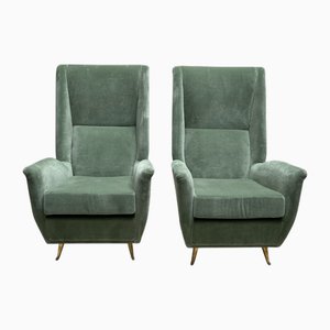 Fauteuils Vintage en Velours Vert par Gio Ponti pour Isa Bergamo, 1950s, Set de 2
