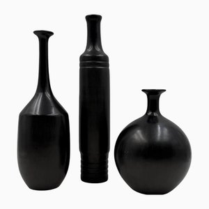 Vases Bucchero Mid-Century en Céramique Noire par Sebastiani Gubbio, Italie, 1960s, Set de 3