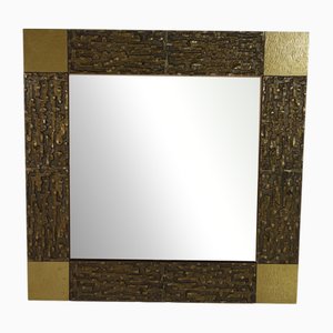 Espejo de pared italiano moderno con escultura artística de bronce, años 70