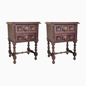 Antique Spanish Nightstands with Two Drawers and Iron Hardware, 1890, Set of 2