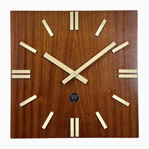 Vintage Brown Wooden Wall Clock from Pragotron, 1980s