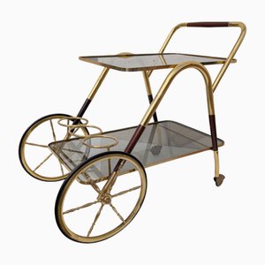 Vintage Barwagen aus Messing & Glas, 1950er