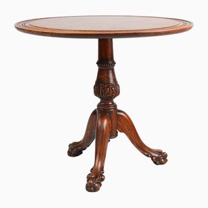 Antique English Hand Carved Oak Side Table with Lions Head Feet, 1890s