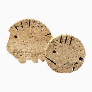 Travertine Figures Porcupine and Fish by Fratelli Mannelli, Italy, 1970s, Set of 2