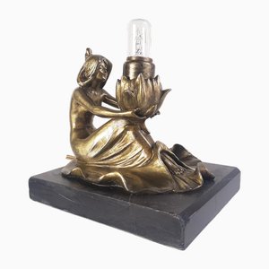 Illuminated Art Nouveau Sculpture Lamp by Lucien Charles Edouard Alliot, 1890s-1910s