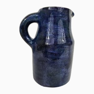 Pitcher in Blue Enameled Ceramic by Robert and Jean Cloutier, 1960s