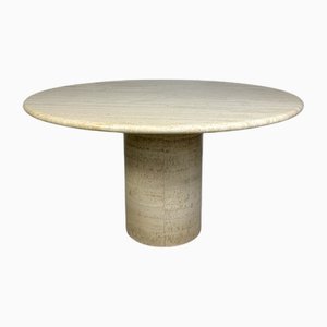 Vintage Large Italian Round Travertine Dining Table, 1970s