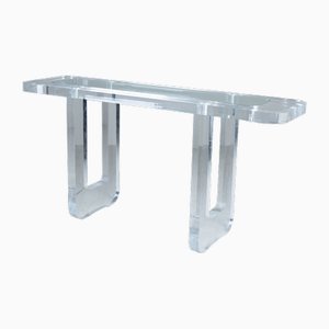Console in Thick Transparent Acrylic Glass & Glass Top, 1980s