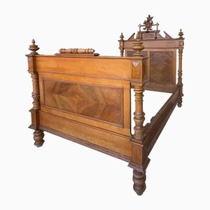 Antikes französisches Bettgestell aus geschnitztem Palisander im Louis XVI Stil, 1890