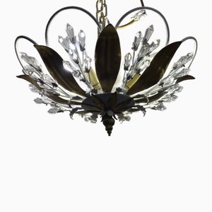 Plafonnier Vintage en Métal et Cristal au Plomb de Unbekannt, Italie, 1970s