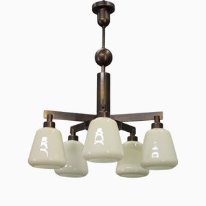 Vintage Art Deco Brass Chandelier, 1930s