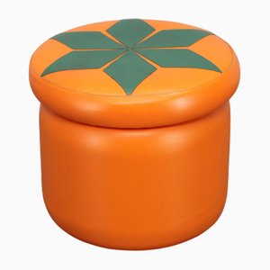 Vintage Italian Leather Pouf, 1970s