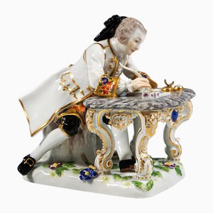 Statuetta Cavalier alla scrivania che scrive una lettera d'amore di Kaendler per Meissen, anni '60 dell'Ottocento