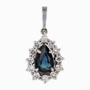 French Modern 18 Karat White Gold Drop Pendant in Sapphire and Diamonds, 2000s