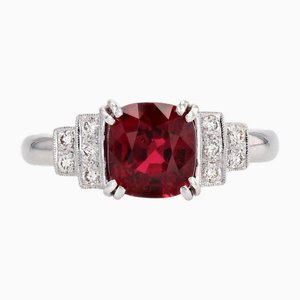 Natural Vivid Red Spinel Diamonds 18 Karat White Gold Ring