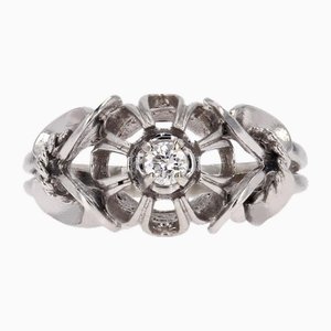 French White Sapphire 18 Karat White Gold Solitaire Ring, 1970s