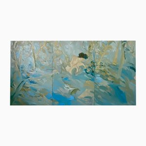 Francesca Owen, jardín acuático, pintura al óleo tríptico grande, 2023