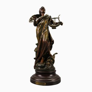 French Patinated Bronzed Spelter Sculpture Muse Champetre, 1920s