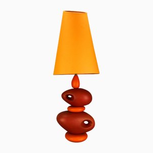 Orangefarbene Tischlampe aus Keramik von Louis Drimmer, Frankreich, 1980er
