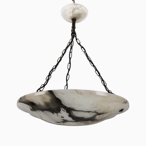 Lámpara colgante grande de alabastro blanco veteado, 1920