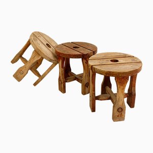 Taburetes de pino, Suecia, años 40. Juego de 3