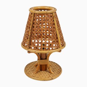 Lampada da tavolo Mid-Century in vimini e vimini nello stile di Louis Sognot, Italia, anni '70