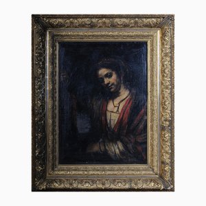 Rembrandt & H. van Rijn, Young Woman with Open Neckline, 19th Century, Oil Painting, Framed