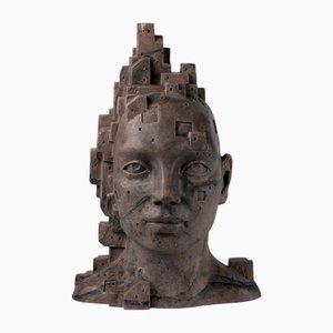 José Perozo, LarA 009 Hand-Tinted Reddish-Brown Bust with Black Veins, 2024, Cement