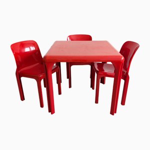 Red Selene & Stadio Dining Set by Vico Magistretti for Artemide, 1960s, Set of 4