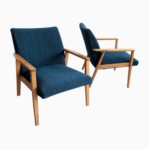 Set of Mid-Century Royal Blue Armchairs, 1970s