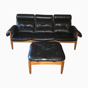 Set of 3-Seater Sofa and Ottoman in Leather by Eric Merthen, 1960s