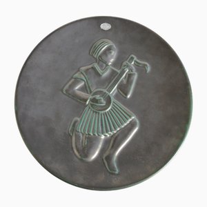 Black and Green Ceramic Wall Plate by Gertrud Lönegren for Upsala Ekeby, 1930s