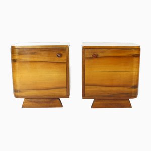 Art Deco Bedside Tables in Walnut, Czechoslovakia, 1940s, Set of 2