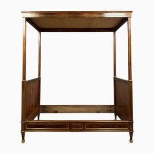 Parisian Louis XVI Style 4-Poster Bed in Mahogany and Gilded Bronze, 1850s