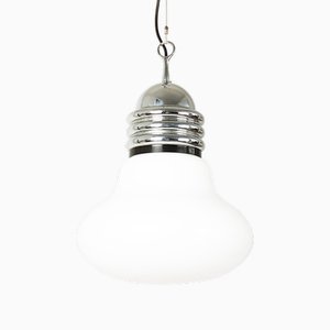 Lampe à Suspension Arianna en Verre Blanc, Plastique Noir et Métal Chromé dans le style de Piero Brombin pour Artemide, 1960s