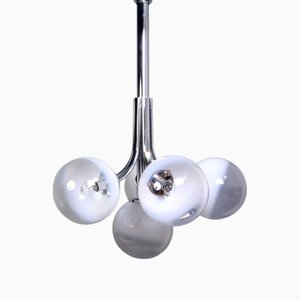 Vintage Chromed Metal Chandelier with Murano Glass Shades, 1970s