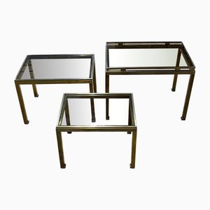 Brass Nesting Tables attributed to Guy Lefevre for Maison Jansen, 1970s, Set of 3