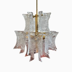 Lámpara de araña italiana Mid-Century de cristal de Murano esmerilado y latón de Paolo Venini, años 60