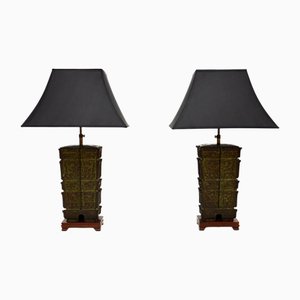 Large Bronze Table Lamps, 1930, Set of 2