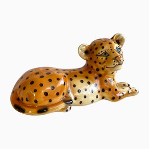 Handgefertigte italienische Vintage Keramik Leopardenskulptur, 1970er