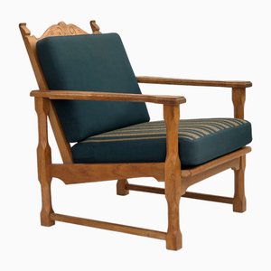 Scandinavian Lounge Chair in Green Wool and Oak, 1970s