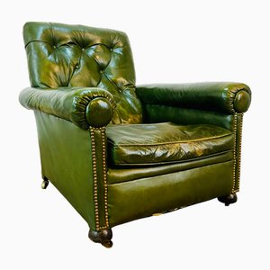 19th Century English Green Leather Club Chair