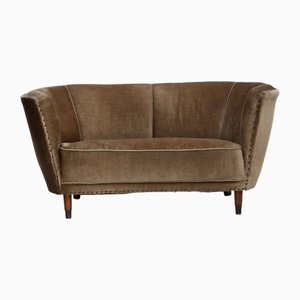 Danish 2-Seater Curved Sofa in Green Velour, 1960s