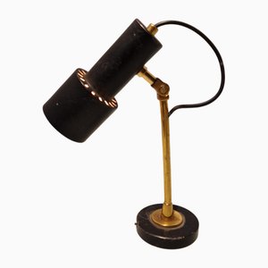 Lámpara de mesa de latón con cono ajustable negro de Stilnovo, años 50