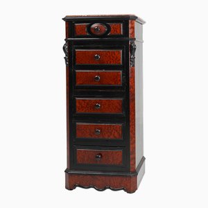 French Chest of Drawers in Wood, Burl Veneer and Marble, 1850s