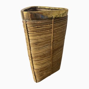 Portaombrelli in vimini e ottone nello stile di Vivai del Sud, anni '70