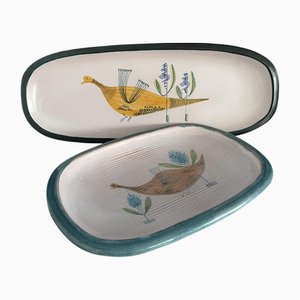 Durtal Ceramic Kitchen Dishes with Bird Pattern by Yvon Roy Designer, 1960s, Set of 2