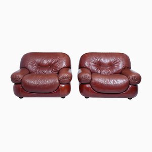 Lounge Chairs in Leather by Sapporo for Mobil Girgi, Italy, 1970s, Set of 2